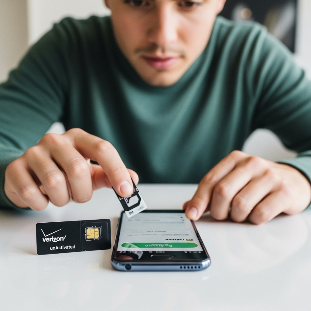 Inserting a Verizon SIM card into a smartphone.
