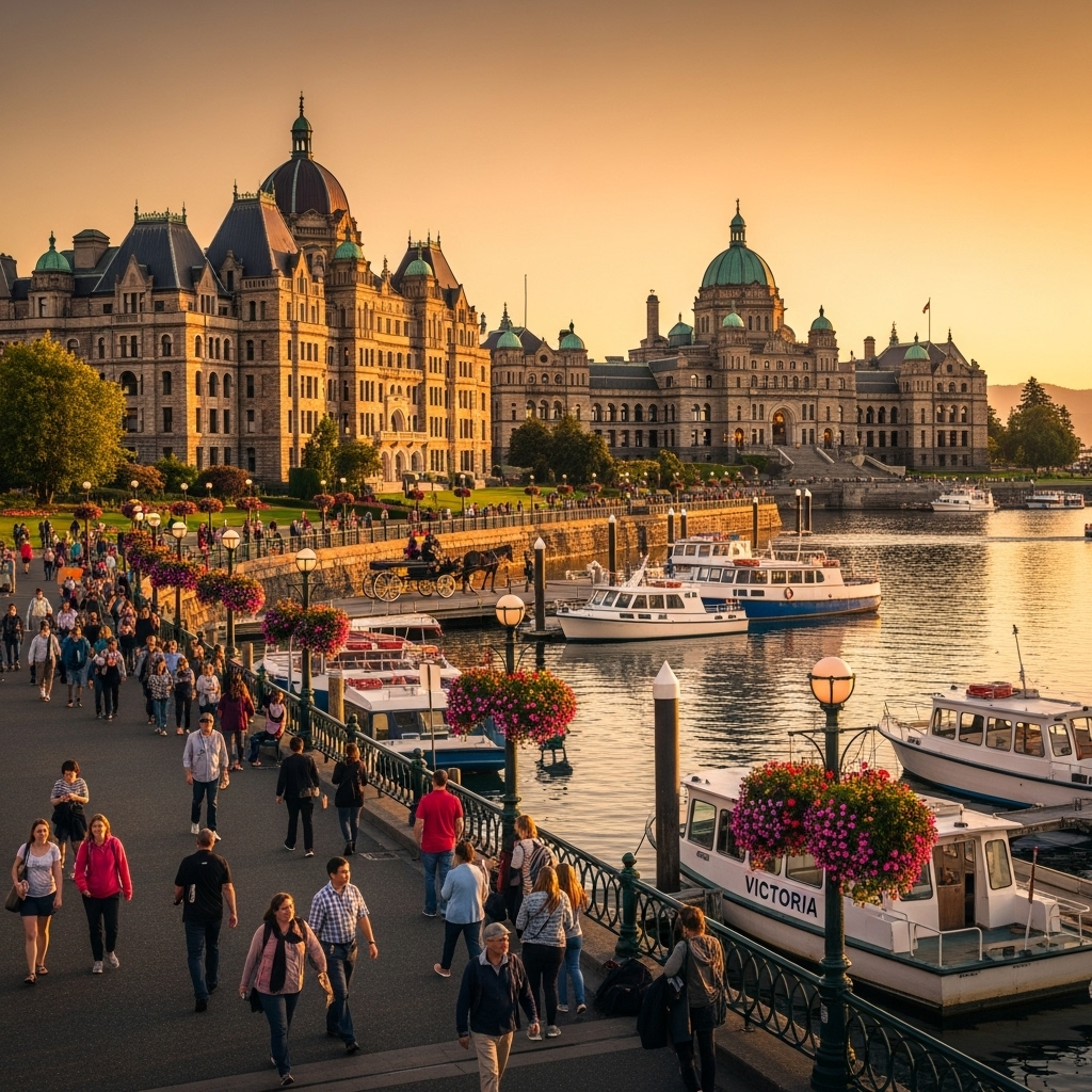 Victoria's picturesque Inner Harbour with the Empress Hotel and Parliament Buildings