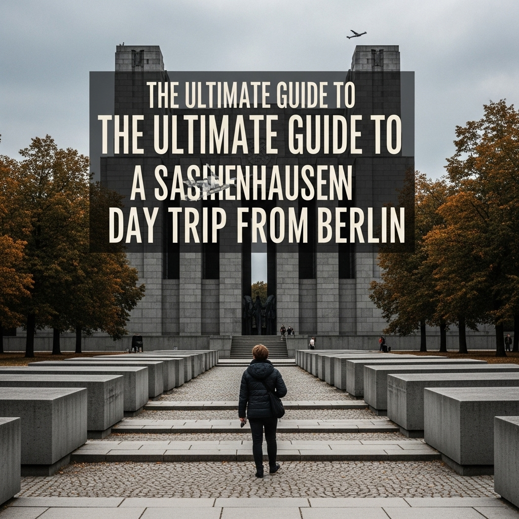A somber view of the Sachsenhausen memorial grounds under a grey sky