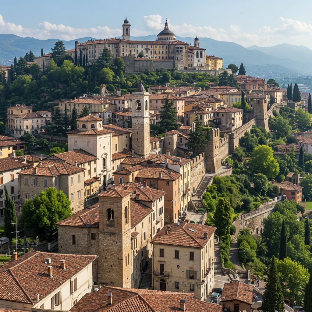 A stunning view of Bergamo's Città Alta from the Venetian Walls.
