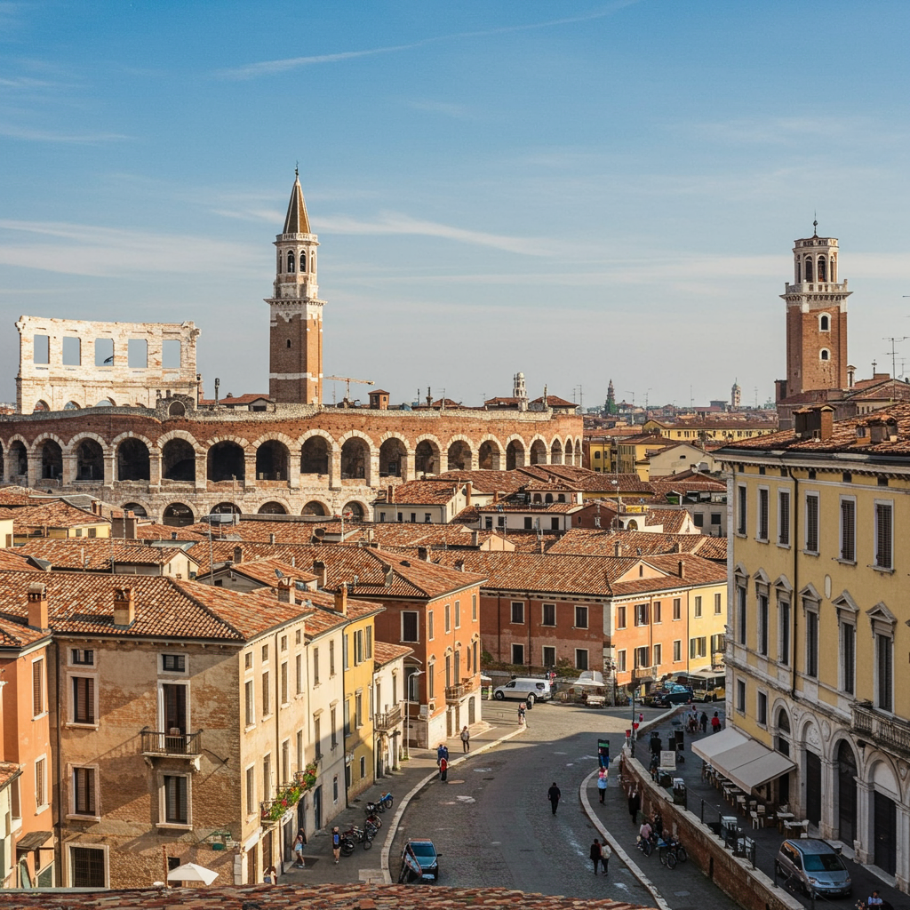 A stunning view of Verona's Ponte Pietra bridge over the Adige River