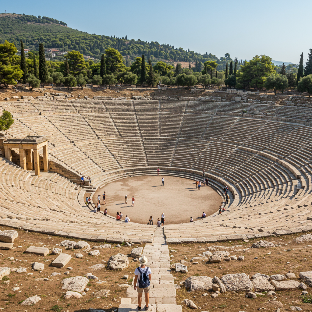 The magnificent ancient theatre of Epidaurus on a sunny day