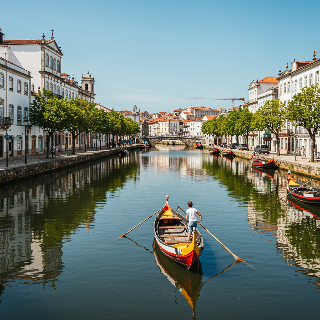 Colorful moliceiro boat on a canal in Aveiro, Portugal