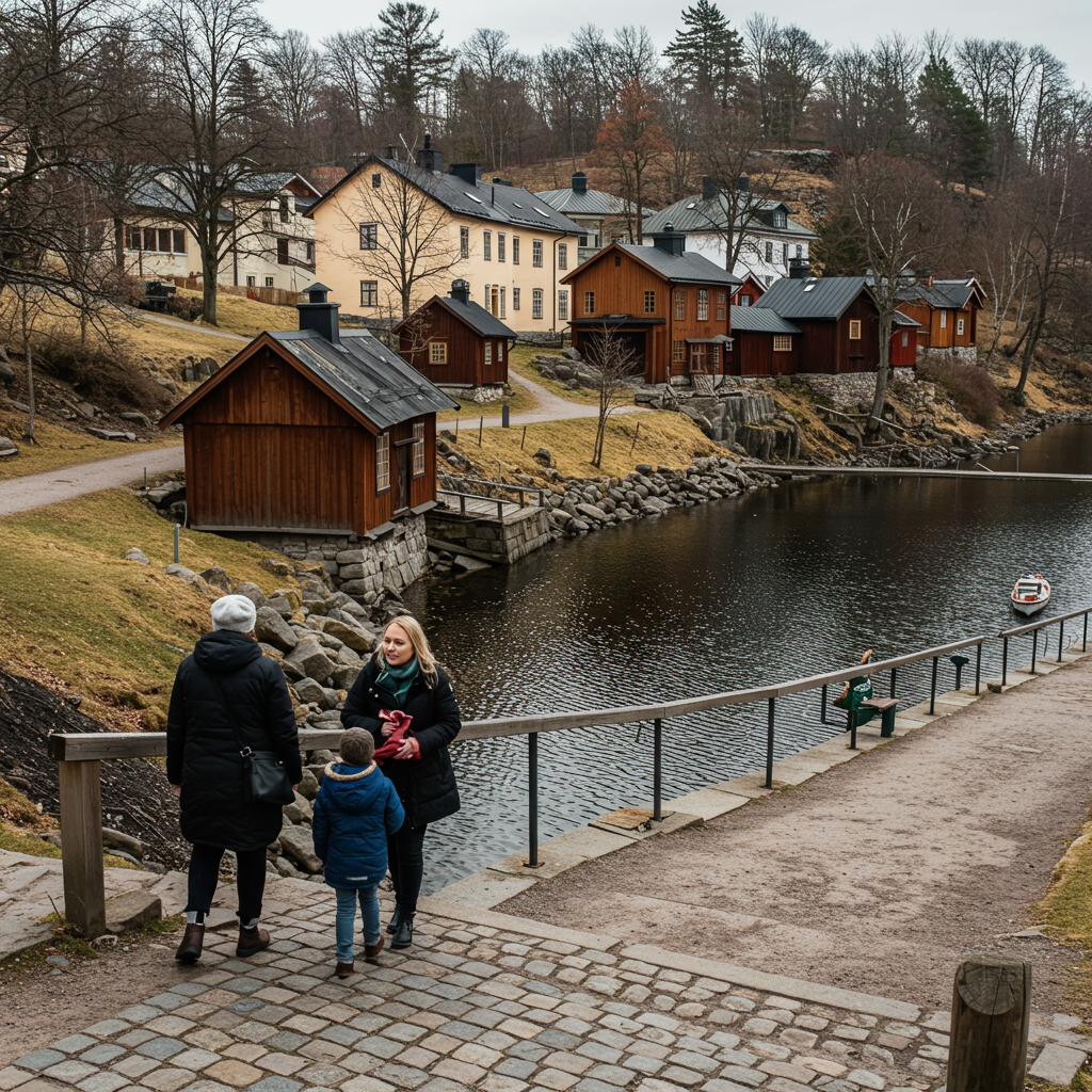 Charming colorful wooden houses along the main street of Sigtuna in summer