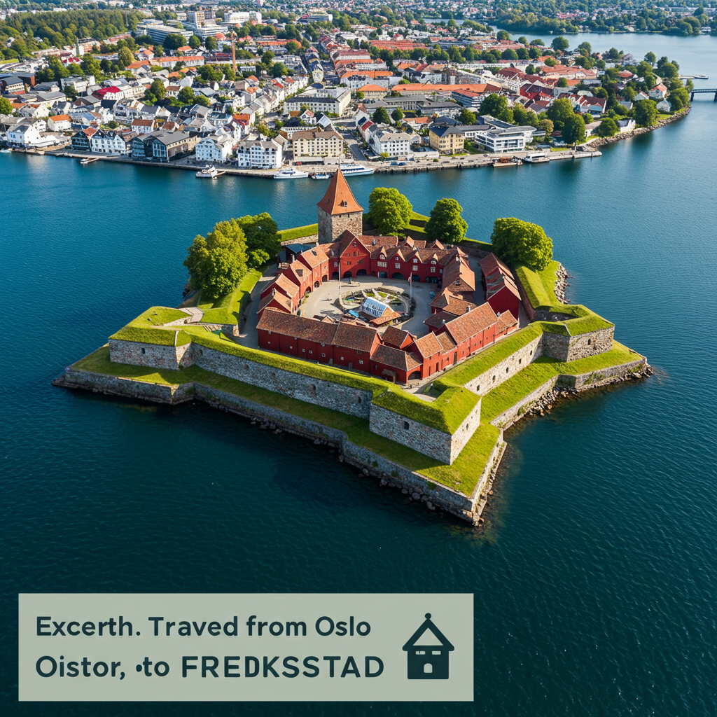A charming cobblestone street in Fredrikstad's Old Town lined with colorful wooden houses.