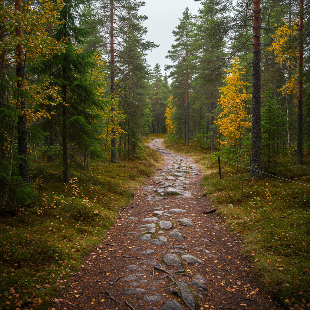 A serene view of a lake and forest in Nuuksio National Park