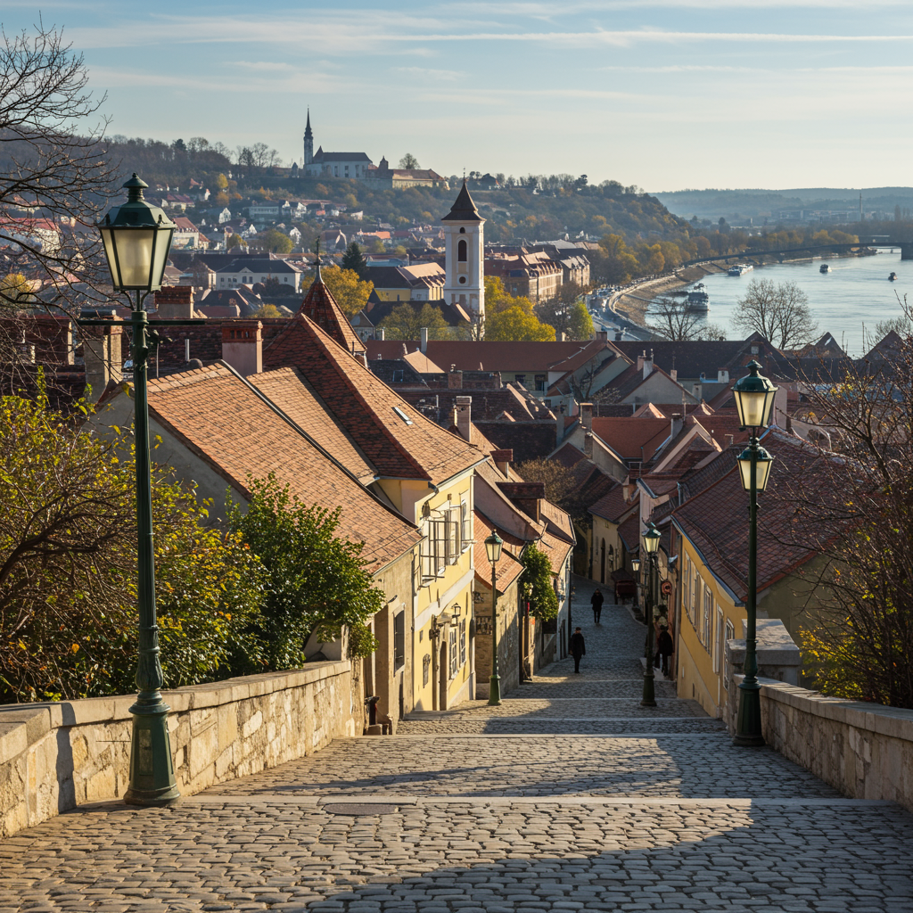 Colorful street in the artist village of Szentendre