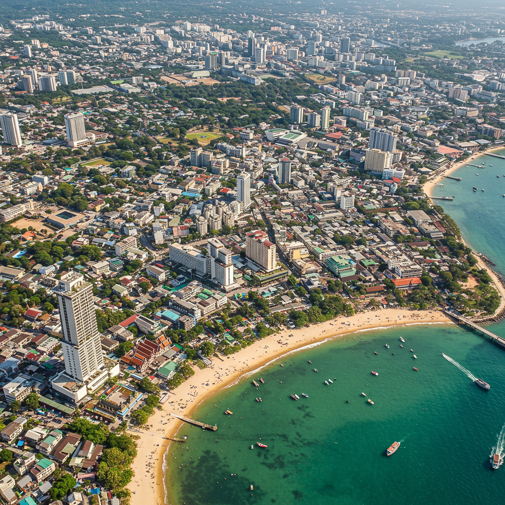 A panoramic view of Pattaya's crescent-shaped bay from a viewpoint.