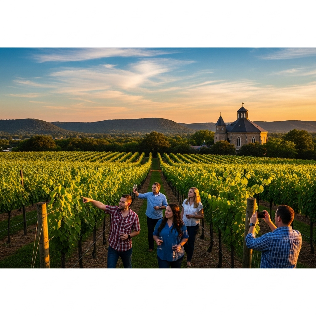 A beautiful vineyard in the Texas Hill Country near Fredericksburg at sunset.