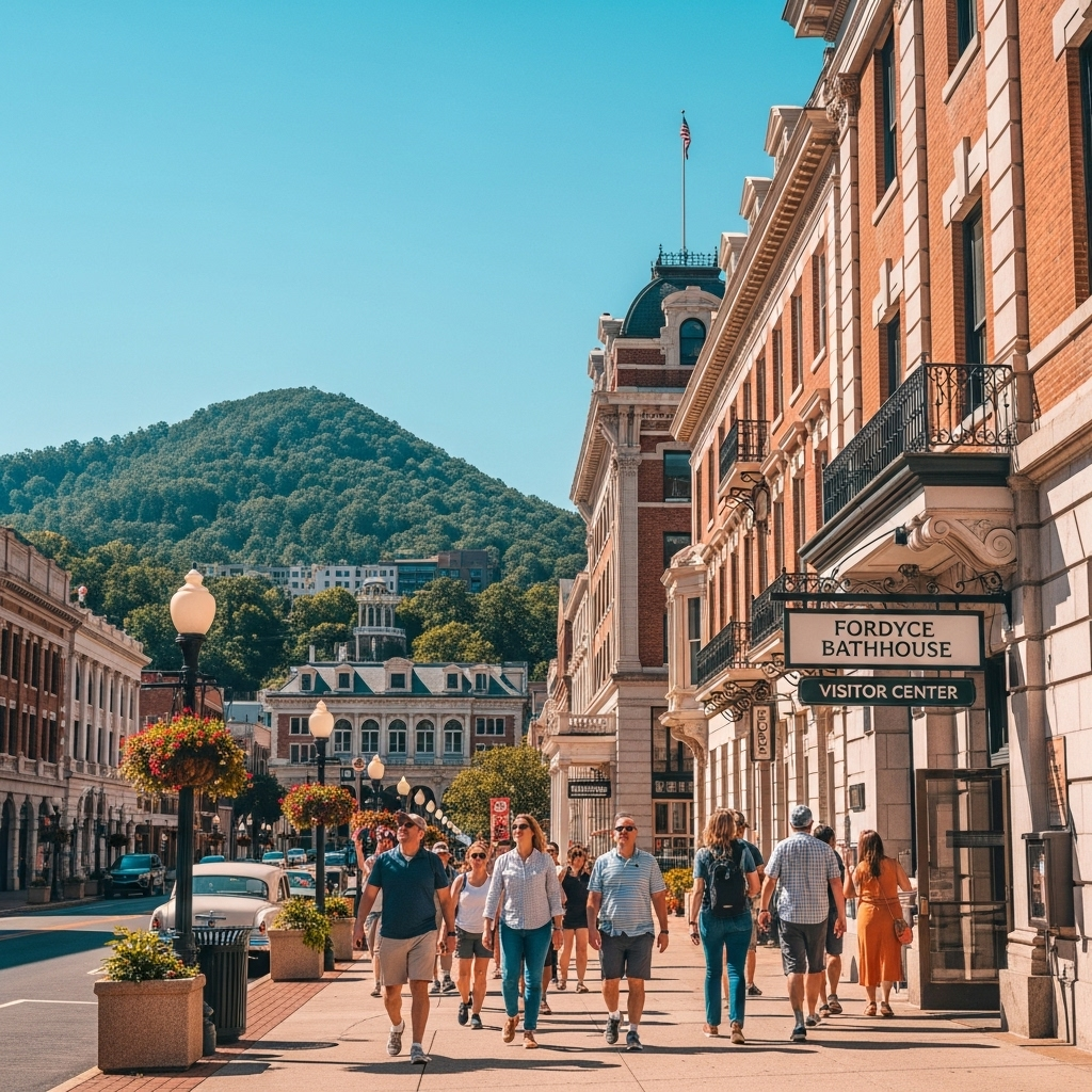 A beautiful view of Bathhouse Row in Hot Springs National Park