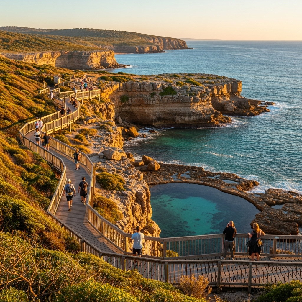 A stunning coastal view of North Stradbroke Island's turquoise waters and rugged coastline.