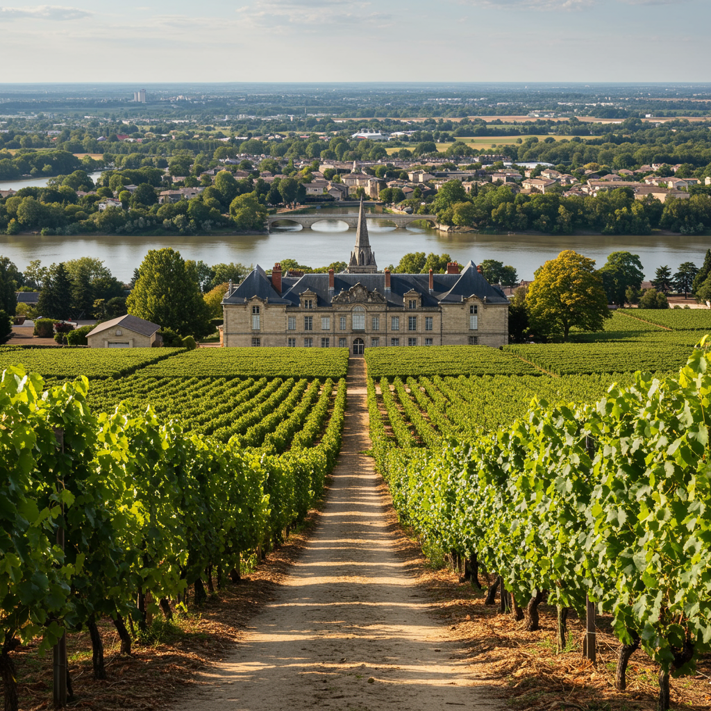 Vineyards of Saint-Émilion under a sunny sky.
