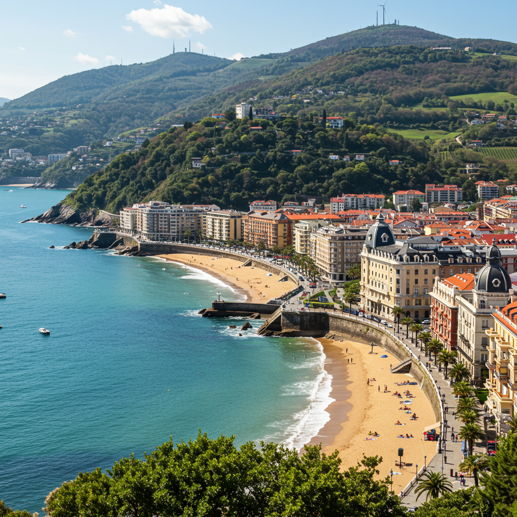 A stunning view of La Concha beach in San Sebastian from above