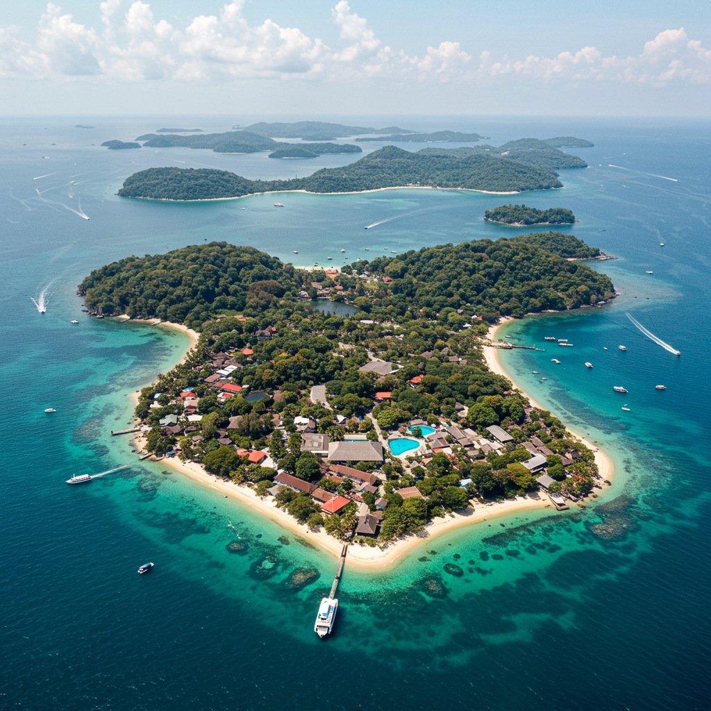 A boat docked by a wooden pier in the clear turquoise waters of the Thousand Islands