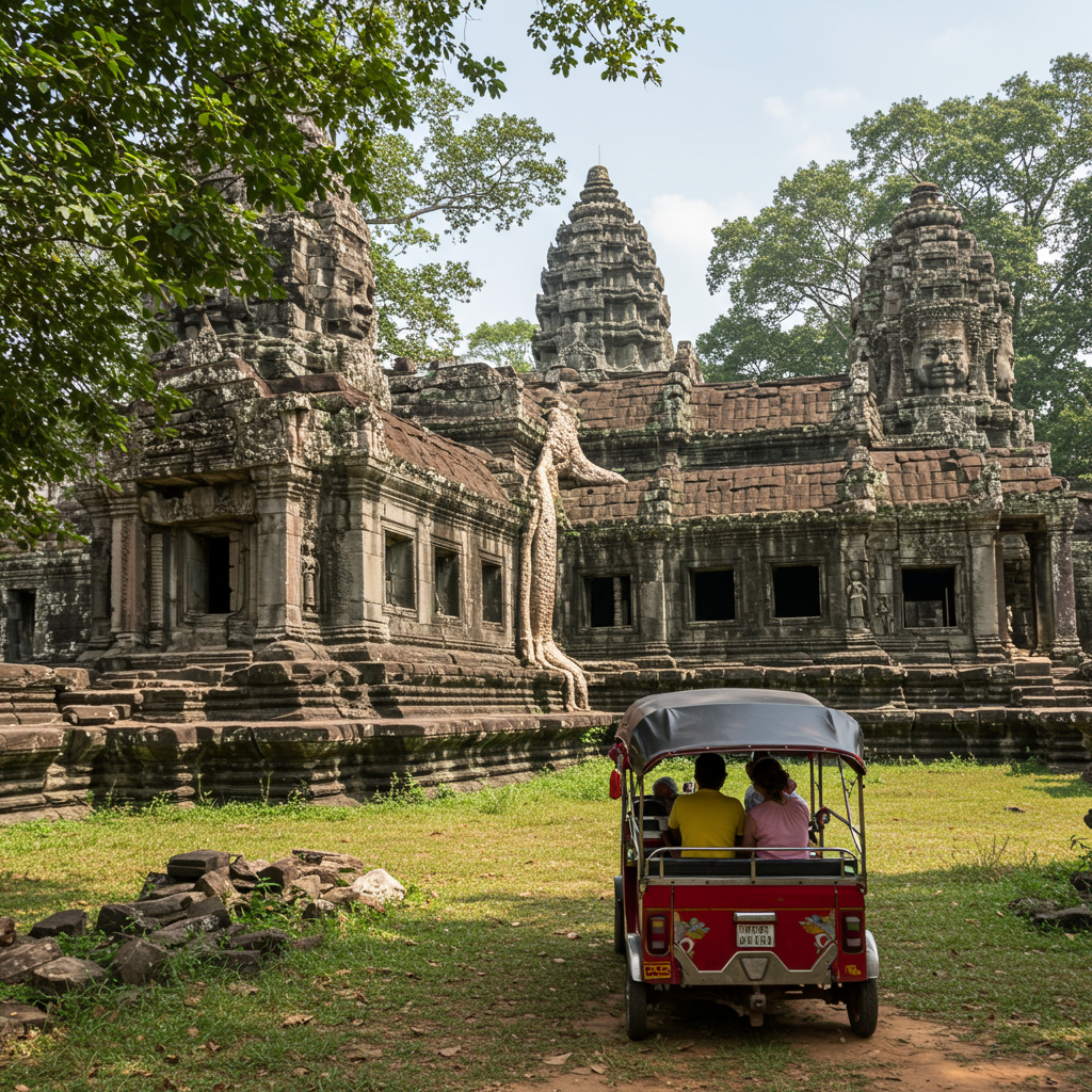 The iconic 'Tomb Raider' tree roots taking over the Ta Prohm temple ruins in Angkor