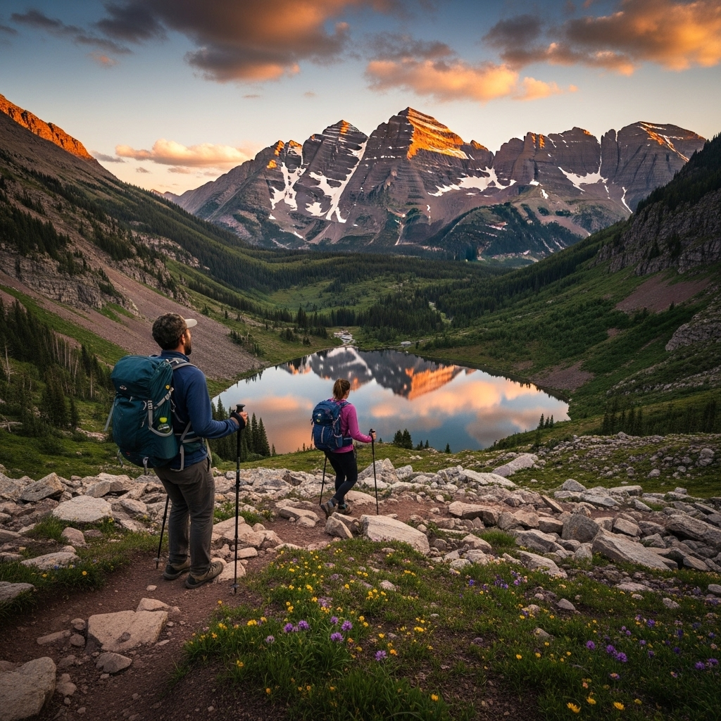 A stunning alpine lake surrounded by jagged peaks in the Colorado Rockies
