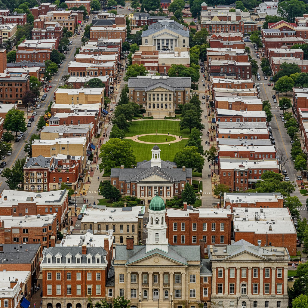 The iconic columns on the Mizzou campus on a sunny day
