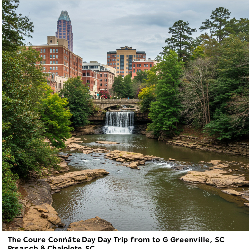 A scenic view of the Liberty Bridge over the Reedy River falls in Greenville, SC.