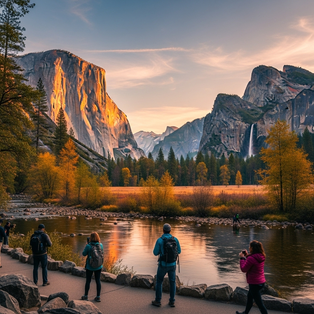 A breathtaking view of Yosemite Valley with El Capitan and Bridalveil Fall.