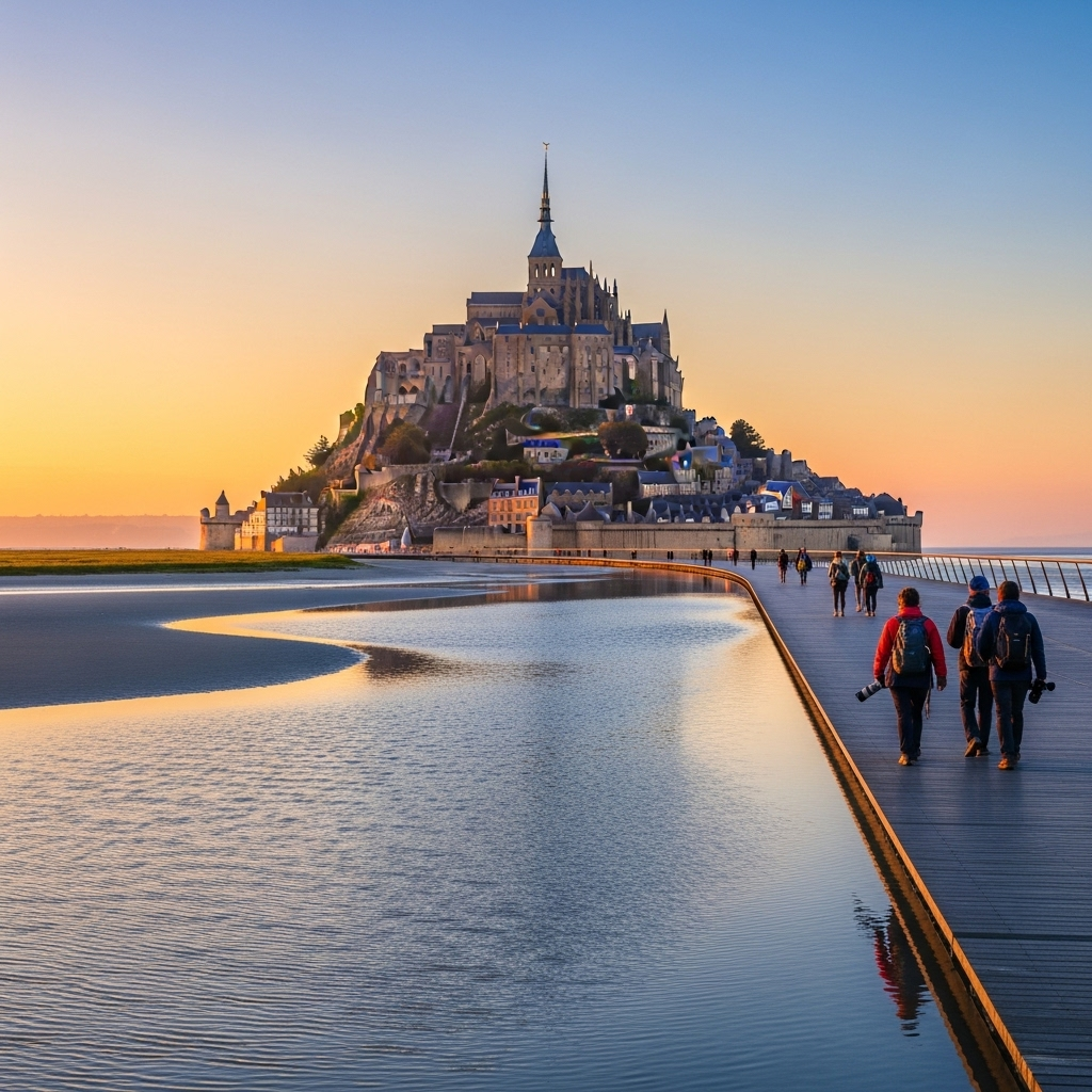 A breathtaking view of Mont Saint-Michel's abbey rising from the tidal island