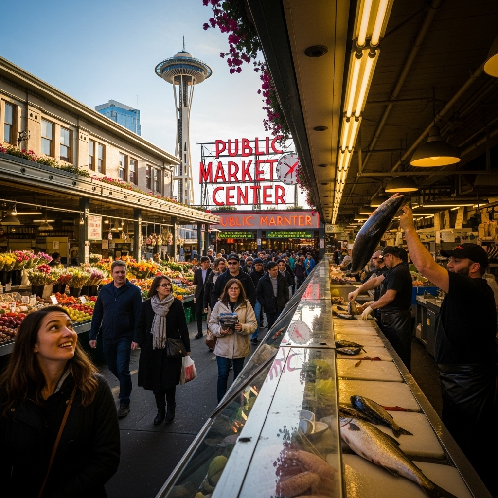 A beautiful view of the Seattle skyline with the Space Needle.