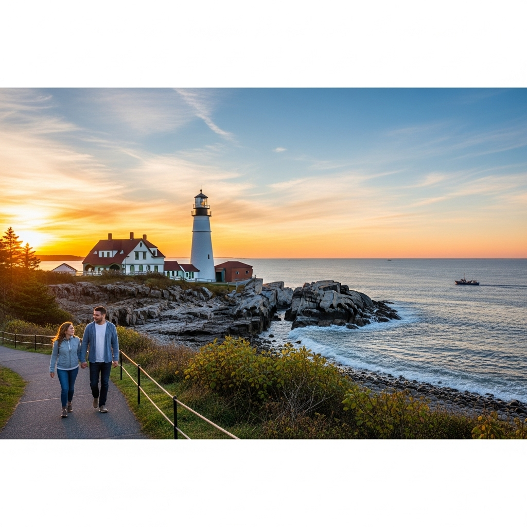 A beautiful view of the Portland Head Light in Cape Elizabeth, Maine