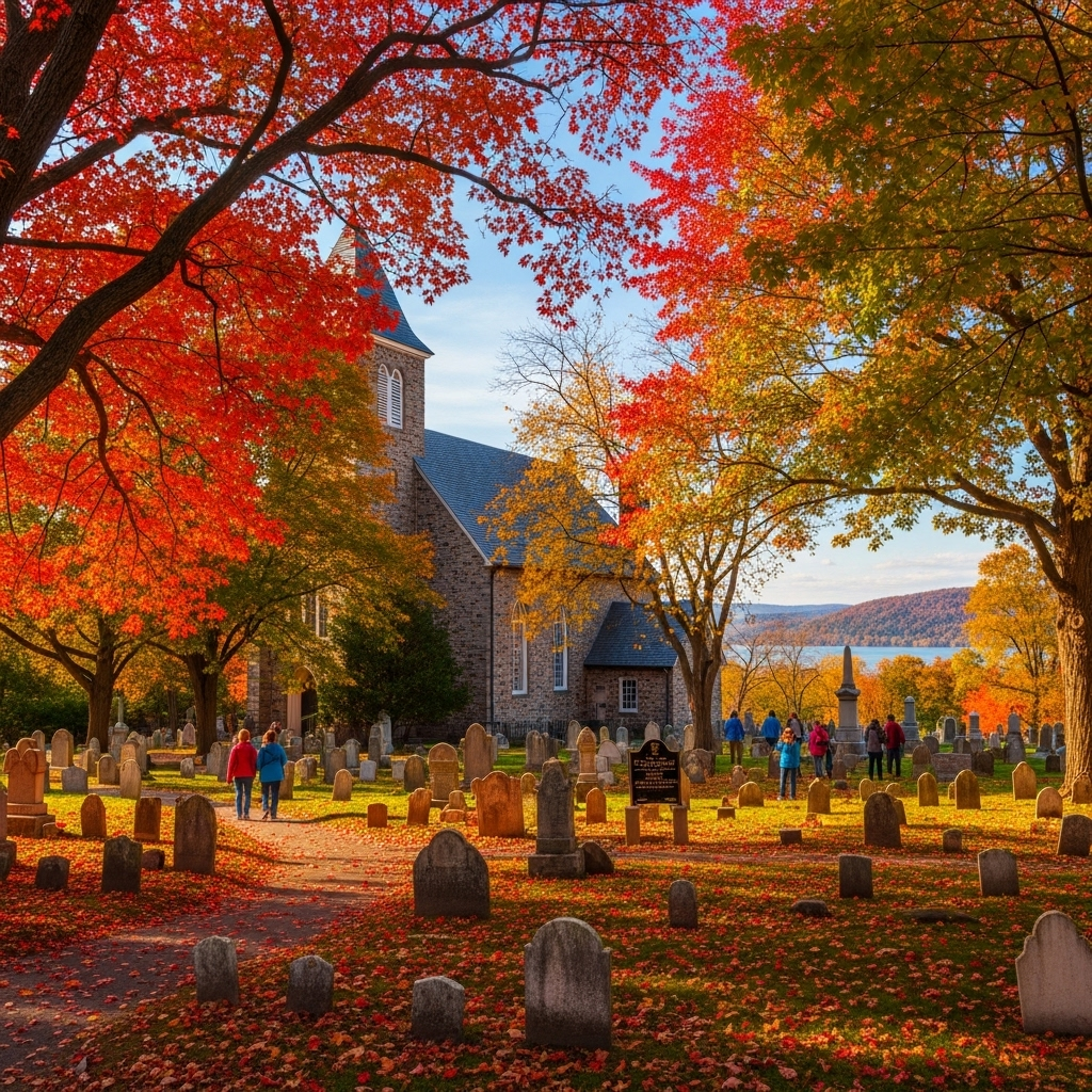 The Headless Horseman Bridge in Sleepy Hollow on a beautiful autumn day.