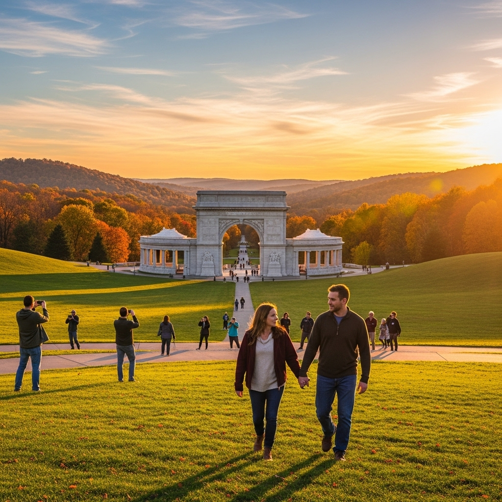The National Memorial Arch at Valley Forge on a sunny day