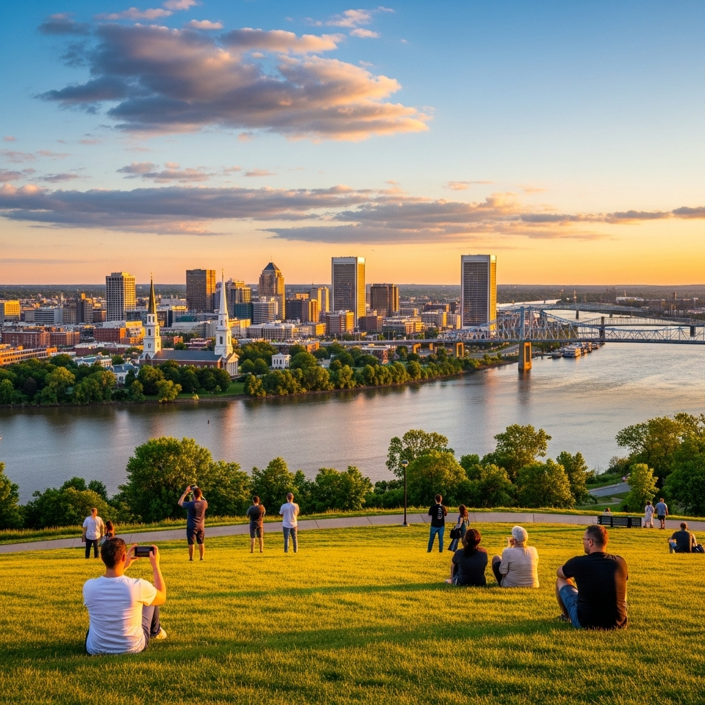 A beautiful scenic view of Richmond's skyline and the James River.