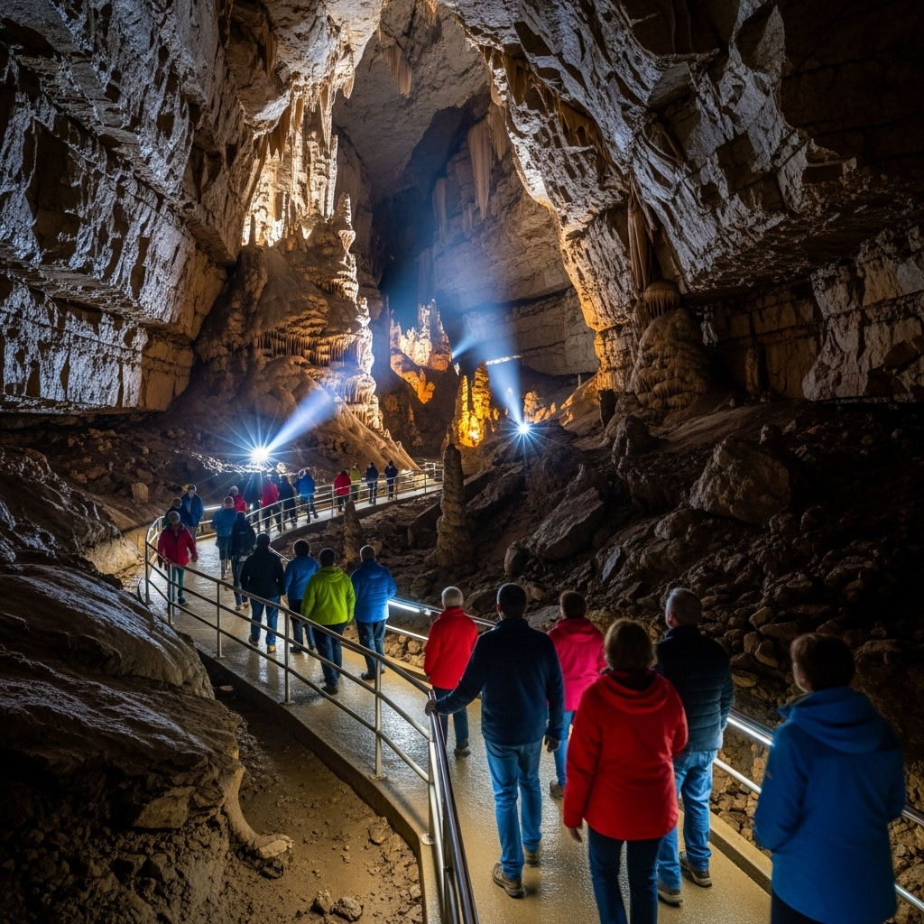 An awe-inspiring view inside the massive passageways of Mammoth Cave