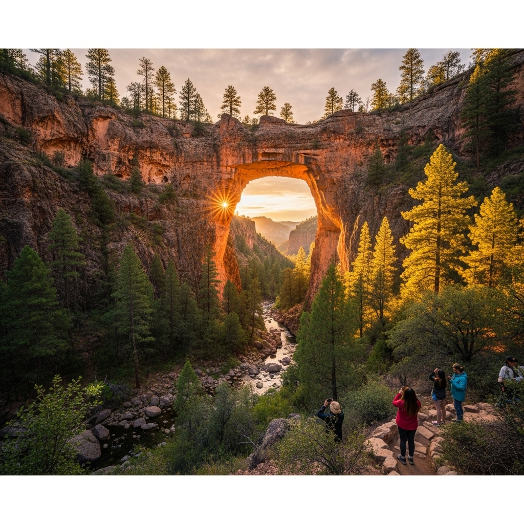 A lush green forest landscape under the Mogollon Rim near Payson, Arizona.