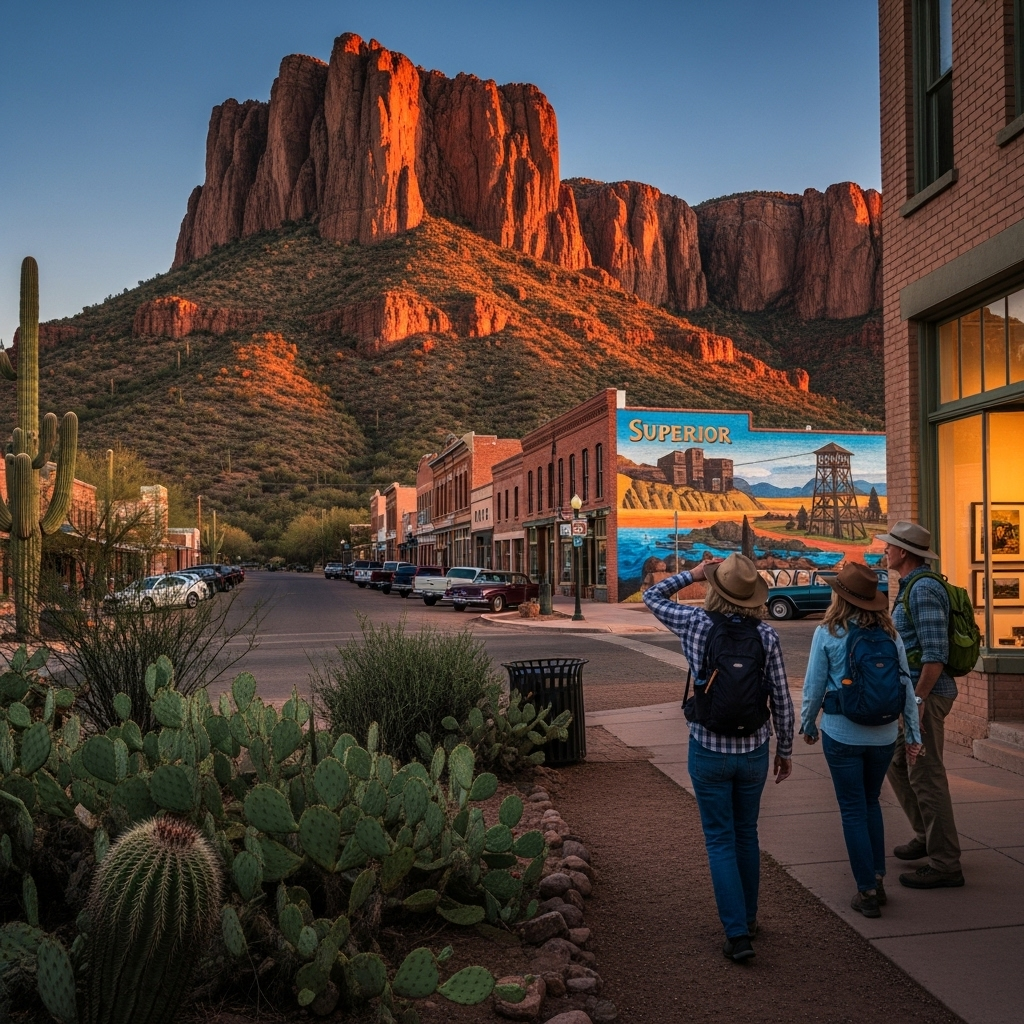 A stunning view of the rugged mountains and desert landscape surrounding Superior, Arizona.