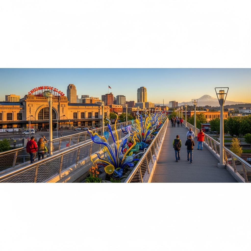A beautiful view of the Chihuly Bridge of Glass in Tacoma